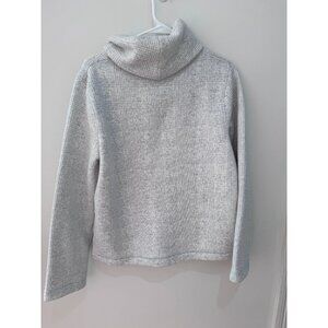 J.Crew Gray/White Funnel Neck Fleece Pullover Sweater L
